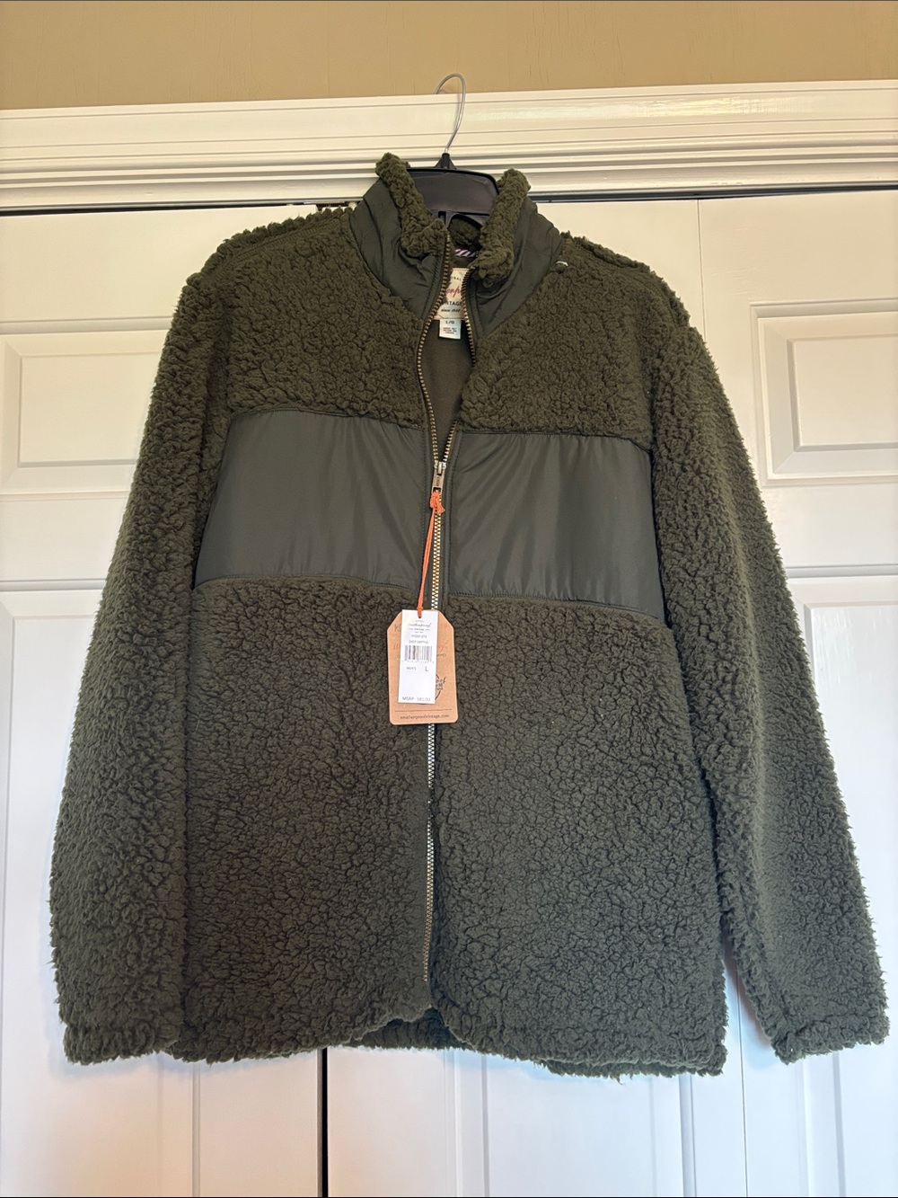 Weatherproof Deep Olive Green Sherpa Jacket with Zip Pull